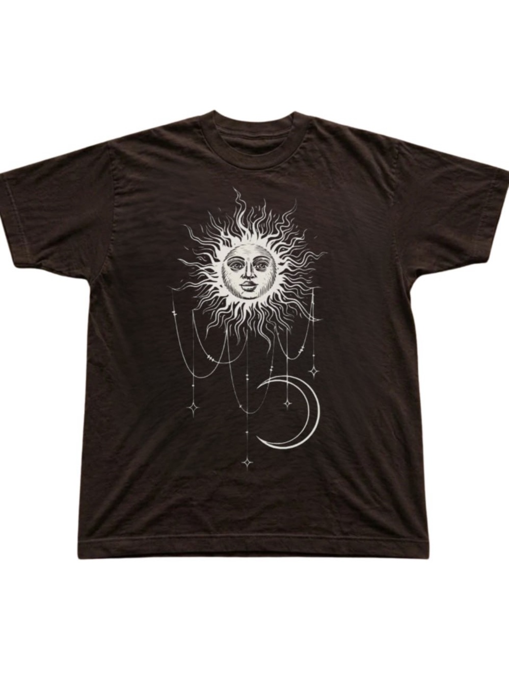 Gildan Brown Tee with White Sun & Crescent Moon Graphic